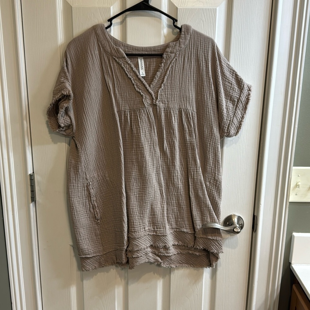 Zenana Tan Linen Top